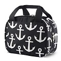 Zodaca Small Reusable Insulated Work School Lunch Tote Carry Storage Zipper Cooler Bag - Black Anchors with Black Trim