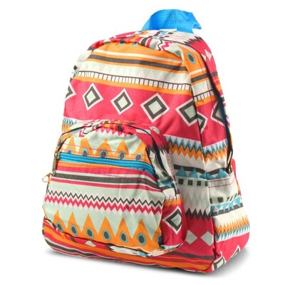 Zodaca Bright Stylish Kids Small Backpack Outdoor Shoulder School Zipper Bag Adjustable Strap - Aztec Blue Trim