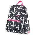 Zodaca Stylish Kids Small Backpack Outdoor Shoulder School Zipper Bag Adjustable Strap - Black Anchors with Pink Trim