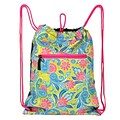Zodaca Lightweight Sling Drawstring Zipper Bag Foldable Backpack Sports Hiking Gym Yoga Fitness - Green/Pink Paisley