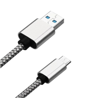 Insten 3.3ft USB Type-C Braided Leather Charging Data Sync Cable Type C Cord with Aluminum Alloy Connector - Silver