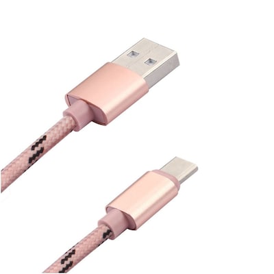 Insten 6ft Tangle Free Nylon Braided USB Type-C Charging Data Cable Durable Type C Cord - Rose Gold