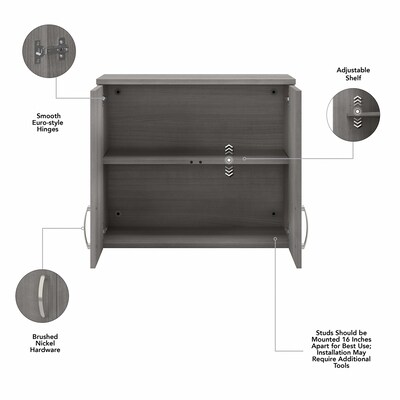 Bush Business Furniture Universal 24" Wall Cabinet with Doors and 2 Shelves, Platinum Gray (UNS428PG)