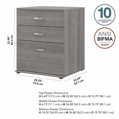 Bush Business Furniture Universal 34" Floor Storage Cabinet with Drawers, Platinum Gray (UNS328PG)