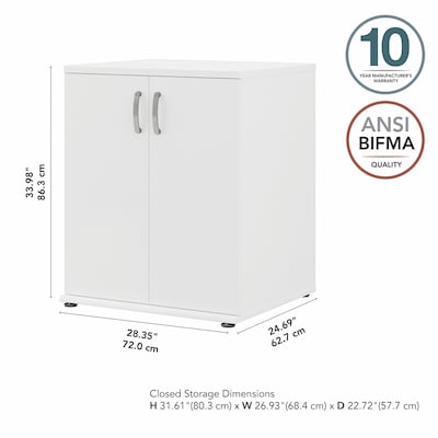 Bush Business Furniture Universal 34" Floor Storage Cabinet with 2 Shelves, White (UNS128WH)