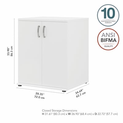 Bush Business Furniture Universal 34" Floor Storage Cabinet with 2 Shelves, White (UNS128WH)