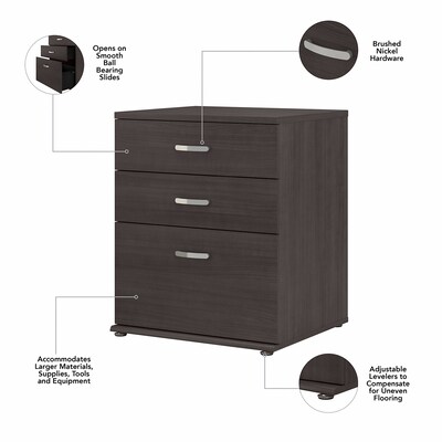 Bush Business Furniture Universal 34" Floor Storage Cabinet with 3 Drawers, Storm Gray (UNS328SG)