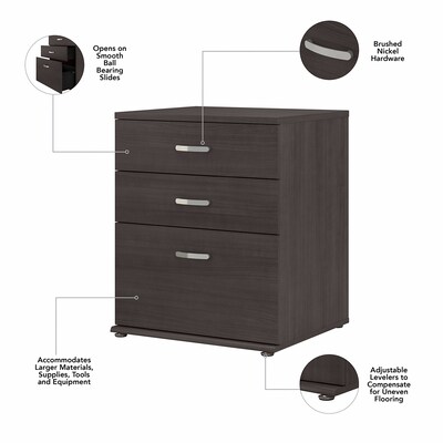 Bush Business Furniture Universal 34" Floor Storage Cabinet with 3 Drawers, Storm Gray (UNS328SG)