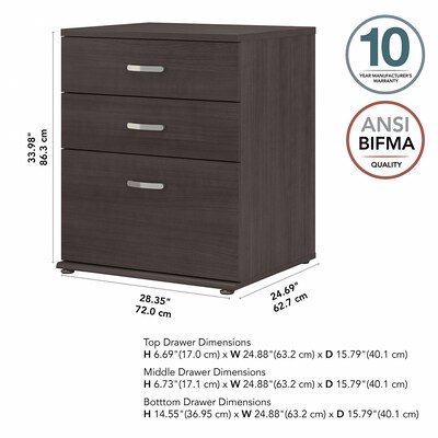 Bush Business Furniture Universal 34" Floor Storage Cabinet with 3 Drawers, Storm Gray (UNS328SG)