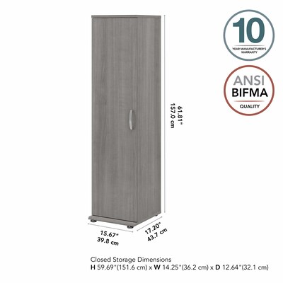 Bush Business Furniture Universal 62" Tall Narrow Storage Cabinet with Door and 3 Shelves, Platinum Gray (UNS116PG)