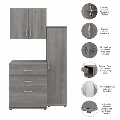 Bush Business Furniture Universal 62"W 3-Piece Modular Storage Set with 5 Shelves, Platinum Gray (UNS005PG)