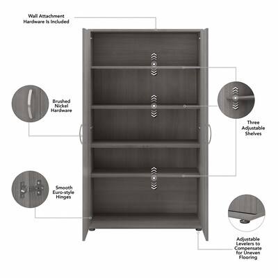 Bush Business Furniture Universal 62" Tall Storage Cabinet with Doors and 5 Shelves, Platinum Gray (UNS136PGK)