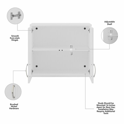 Bush Business Furniture Universal 24" Wall Cabinet with Doors and 2 Shelves, White (UNS428WH)