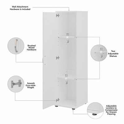 Bush Business Furniture Universal 62" Tall Narrow Storage Cabinet with Door and 3 Shelves, White (UNS116WH)