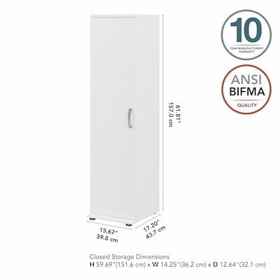 Bush Business Furniture Universal 62" Tall Narrow Storage Cabinet with Door and 3 Shelves, White (UNS116WH)