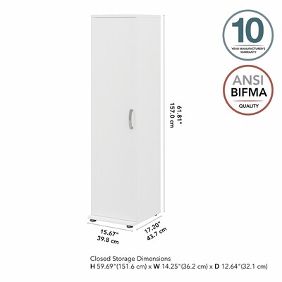 Bush Business Furniture Universal 62" Tall Narrow Storage Cabinet with Door and 3 Shelves, White (UNS116WH)