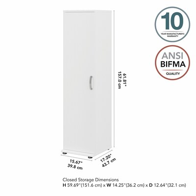 Bush Business Furniture Universal 62" Tall Narrow Storage Cabinet with Door and 3 Shelves, White (UNS116WH)