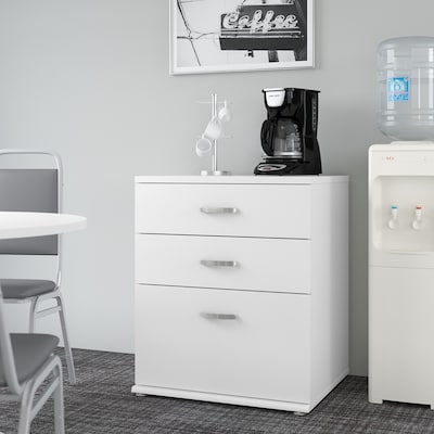 Bush Business Furniture Universal 34" Floor Storage Cabinet with 3 Drawers, White (UNS328WH)