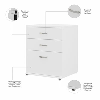 Bush Business Furniture Universal 34" Floor Storage Cabinet with 3 Drawers, White (UNS328WH)