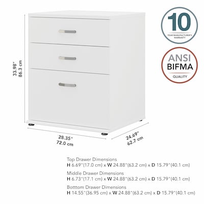 Bush Business Furniture Universal 34" Floor Storage Cabinet with 3 Drawers, White (UNS328WH)