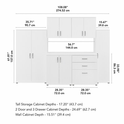 Bush Business Furniture Universal 62" 6-Piece Modular Storage Set with 14 Shelves, White (UNS002WH)