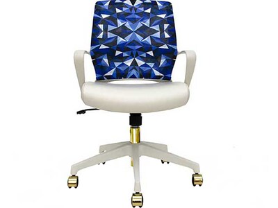 The Raynor Group Elizabeth Sutton Gramercy Fabric Swivel Task Chair, Blue Prism White Gold (K-ESGR-WHT-PRSM-GLD)