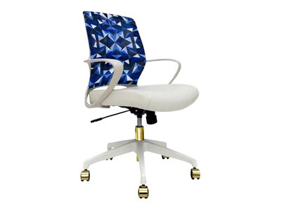 The Raynor Group Elizabeth Sutton Gramercy Fabric Swivel Task Chair, Blue Prism White Gold (K-ESGR-WHT-PRSM-GLD)