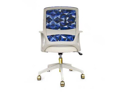The Raynor Group Elizabeth Sutton Gramercy Fabric Swivel Task Chair, Blue Prism White Gold (K-ESGR-WHT-PRSM-GLD)