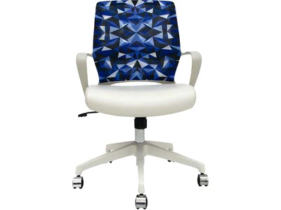 The Raynor Group Elizabeth Sutton Gramercy Fabric Swivel Task Chair, Blue Prism White Silver (K-ESGR-WHT-PRSM-GLD)