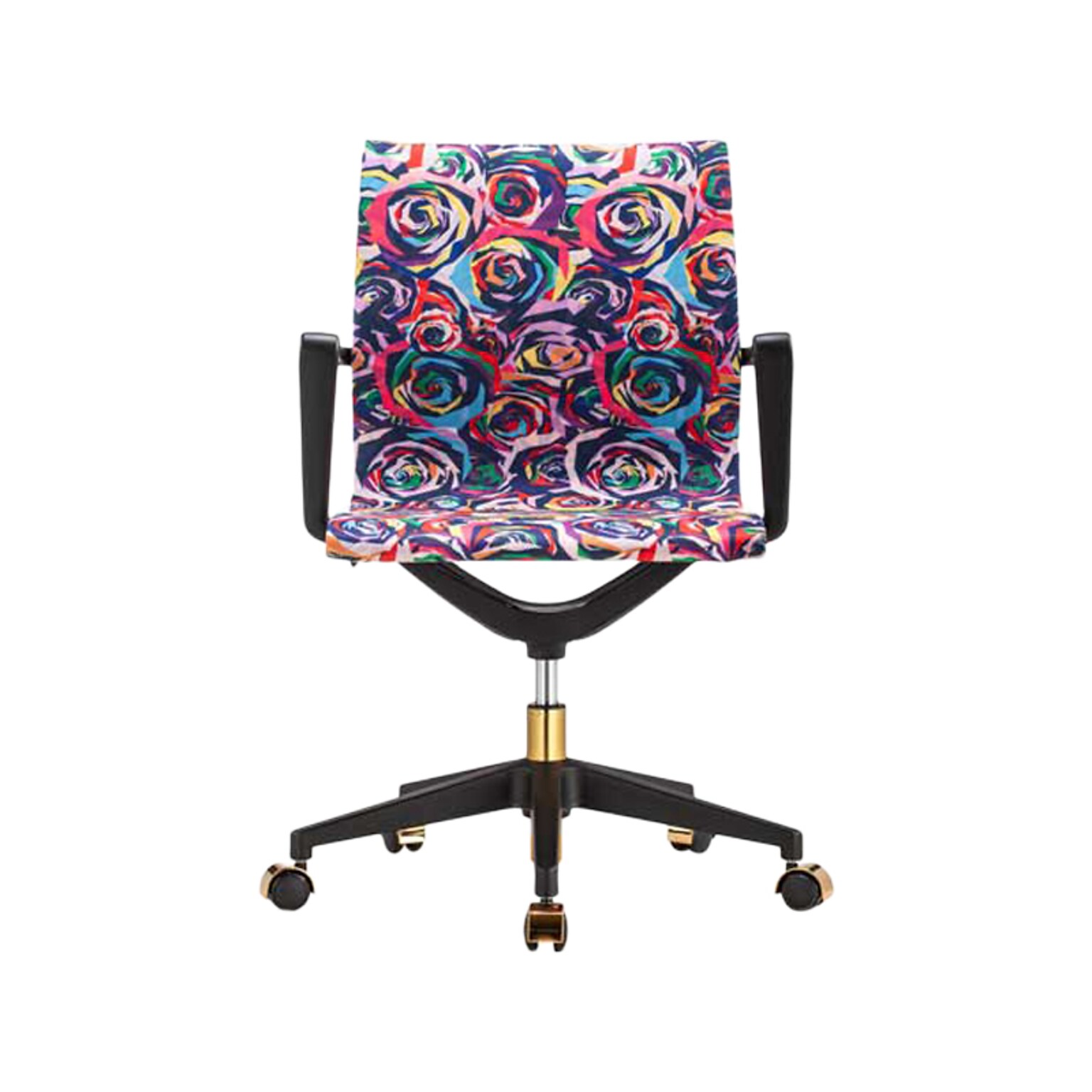 The Raynor Group Elizabeth Sutton Wynwood Fabric Swivel Task Chair, Multi Rose Black Gold (K-ESWY-BLK-ROSE-GLD)