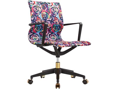 The Raynor Group Elizabeth Sutton Wynwood Fabric Swivel Task Chair, Multi Rose Black Gold (K-ESWY-BLK-ROSE-GLD)