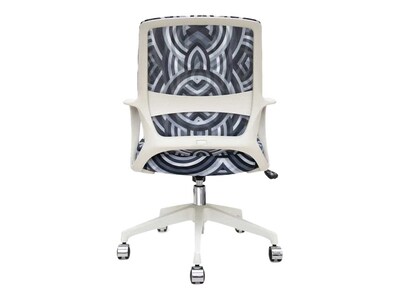 The Raynor Group Elizabeth Sutton Gramercy Fabric Swivel Task Chair, White Grayscale Echo Silver (K-ESGR-WHT-ECHO-SIL)