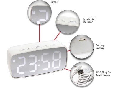 Infinity Instruments Digital Alarm Clock, 4.25" x 2.38" (20218WH)