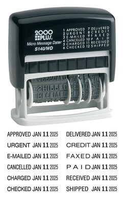 2000 PLUS 12-in-1 Self Inking Date and Message Stamp, Black Ink (011090)