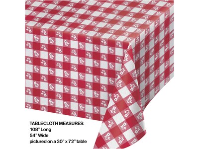 Creative Converting 54" x 108" Plastic Table Cover, Red Gingham, 3/Pack (DTC39188TC)