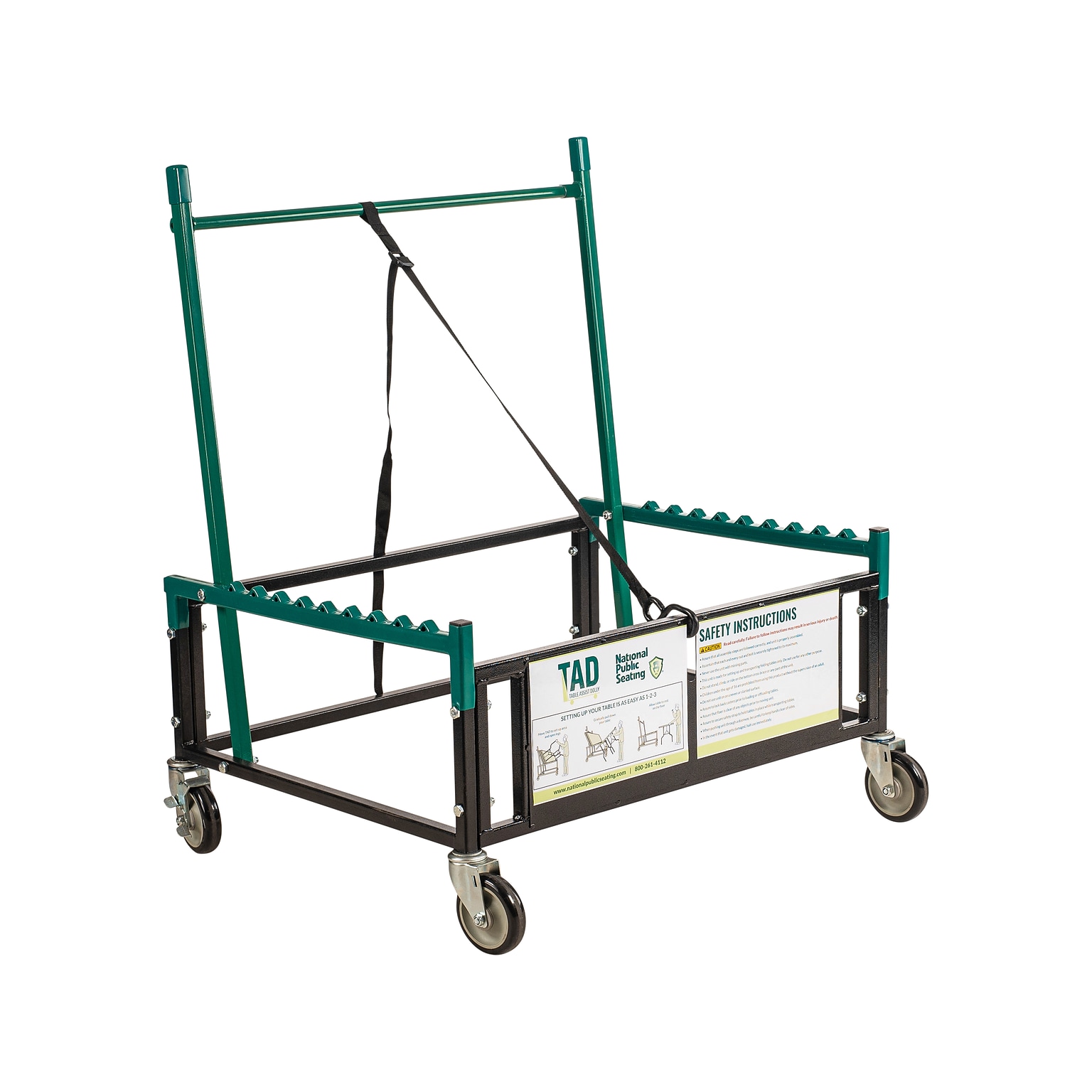 National Public Seating Metal Mobile Utility Cart with Lockable Wheels, Green/Black (TAD)