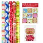 JAM PAPER Assorted Wrap & Tag Bundle, 125 Sq Ft Total, Playful X-mas Designs, 5 Rolls & 2 Packs of Gift Tags/Set
