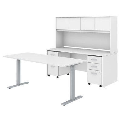 Bush Business Furniture Studio C 72W x 30D Height Adjustable Desk, Credenza, Hutch, Mobile File Cabinets, White (STC016WHSU)