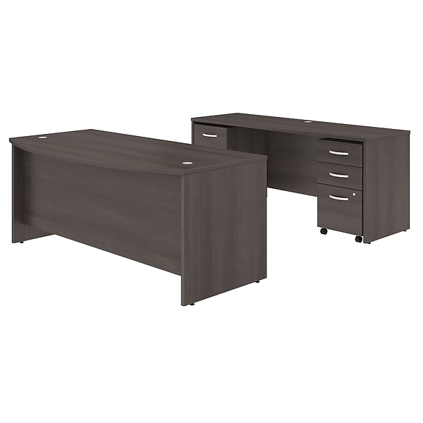 Bush Business Furniture Studio C 72W x 36D Bow Front Desk and Credenza with Mobile File Cabinets, Storm Gray (STC009SGSU)