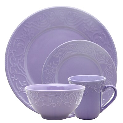 Elama Lilac Fields 16-Piece  Stoneware Dinnerware Set Purple ELM-LILAC-FIELDS