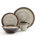 Gibson Elite Couture Bands  16-Piece Ceramic Dinnerware Set Cream and Brown 91227.16