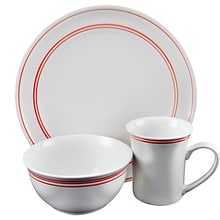GIbson Home Porto 12-Piece Ceramic Dinnerware Set  White with Red Bands 116999.12