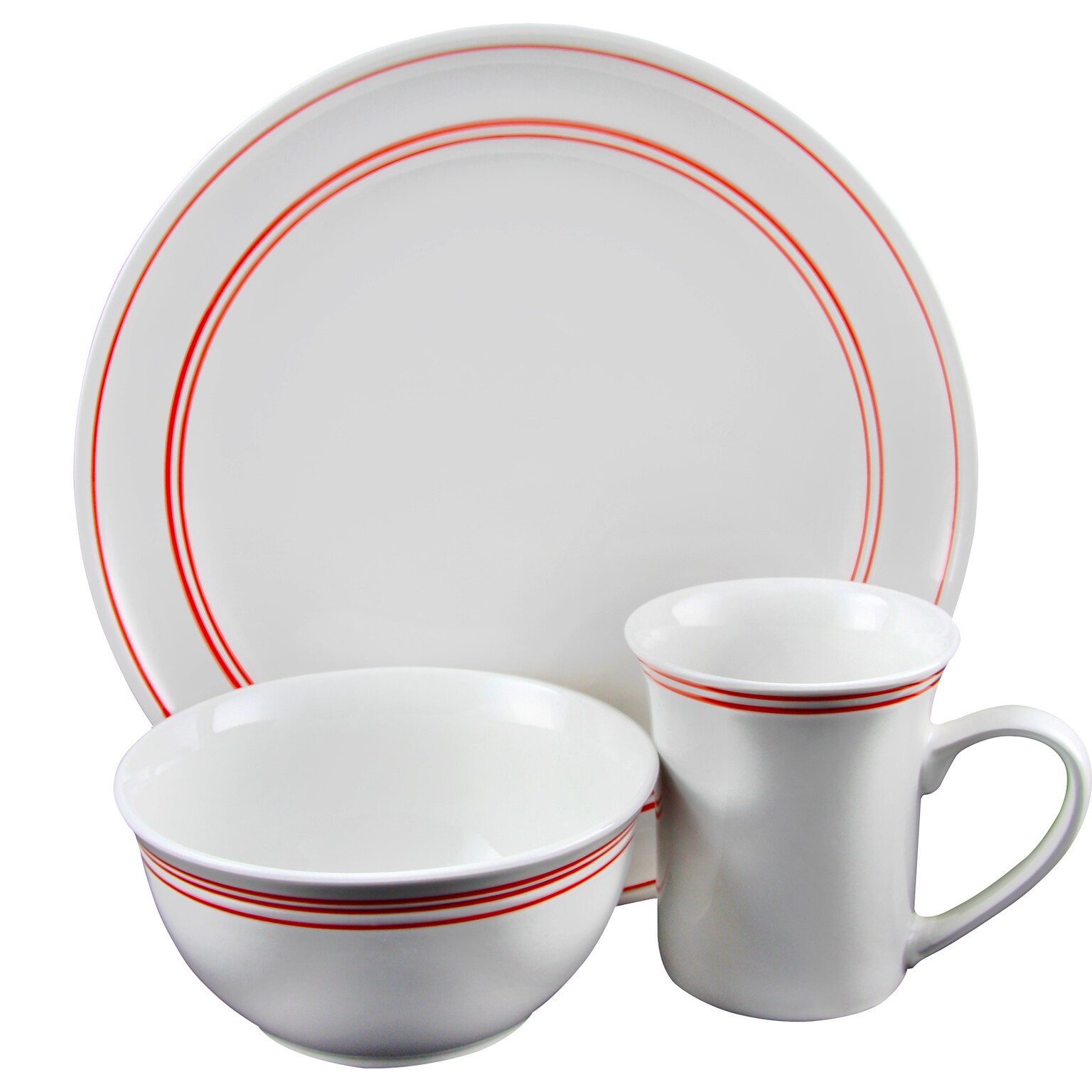 GIbson Home Porto 12-Piece Ceramic Dinnerware Set  White with Red Bands 116999.12