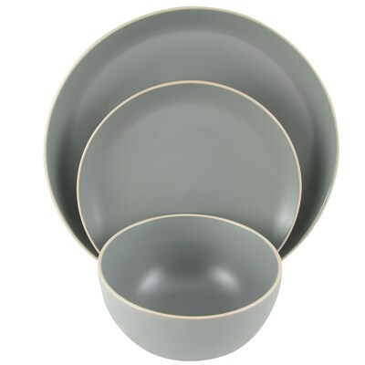 Gibson Home Rockaway 12-Piece Stoneware Dinnerware Set Grey 118319.12