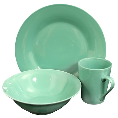 Gibson Home Carlton 12-Piece Ceramic Dinnerware Set Teal 116911.12