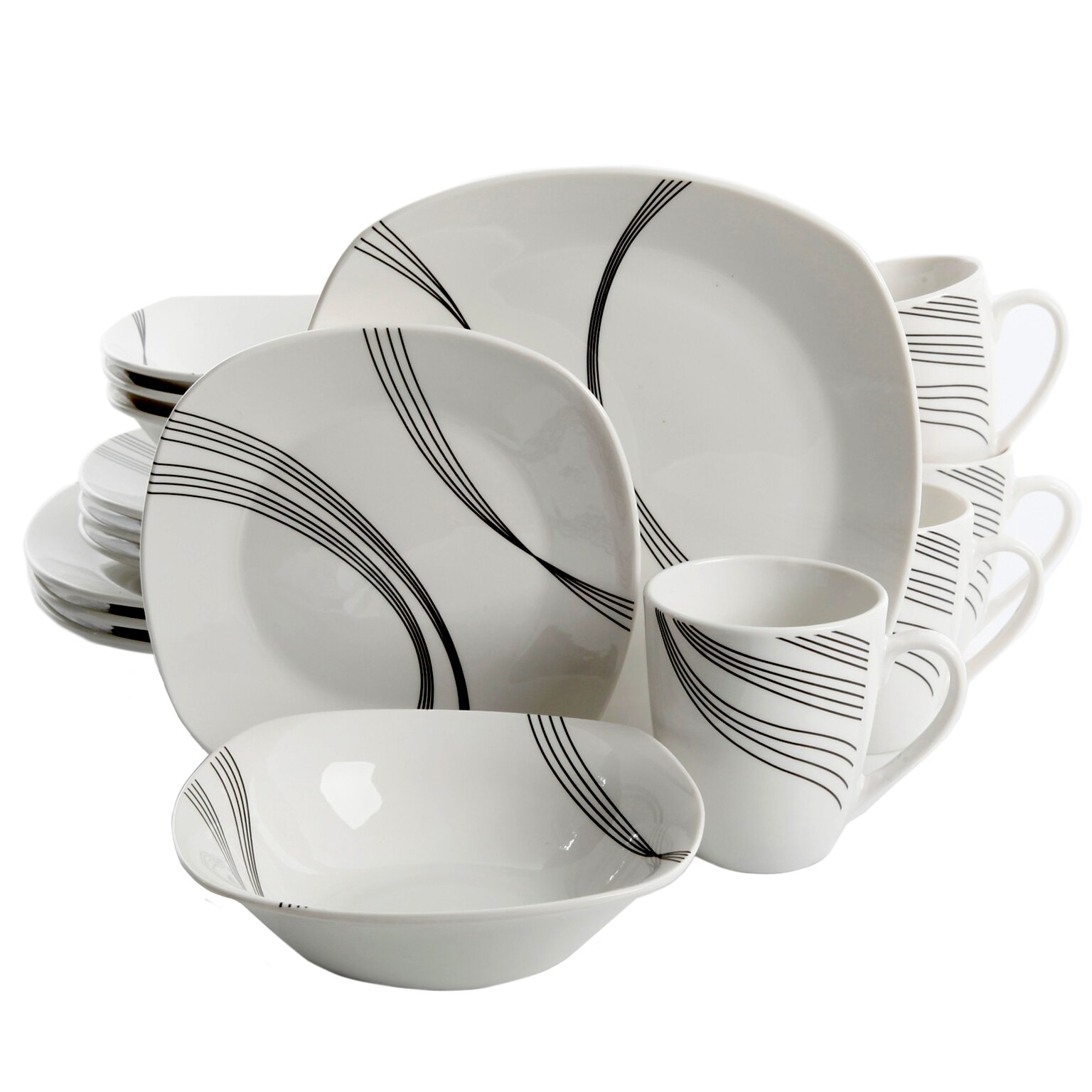 Gibson Curvation 16-Piece Ceramic Dinnerware Set White 94704.16