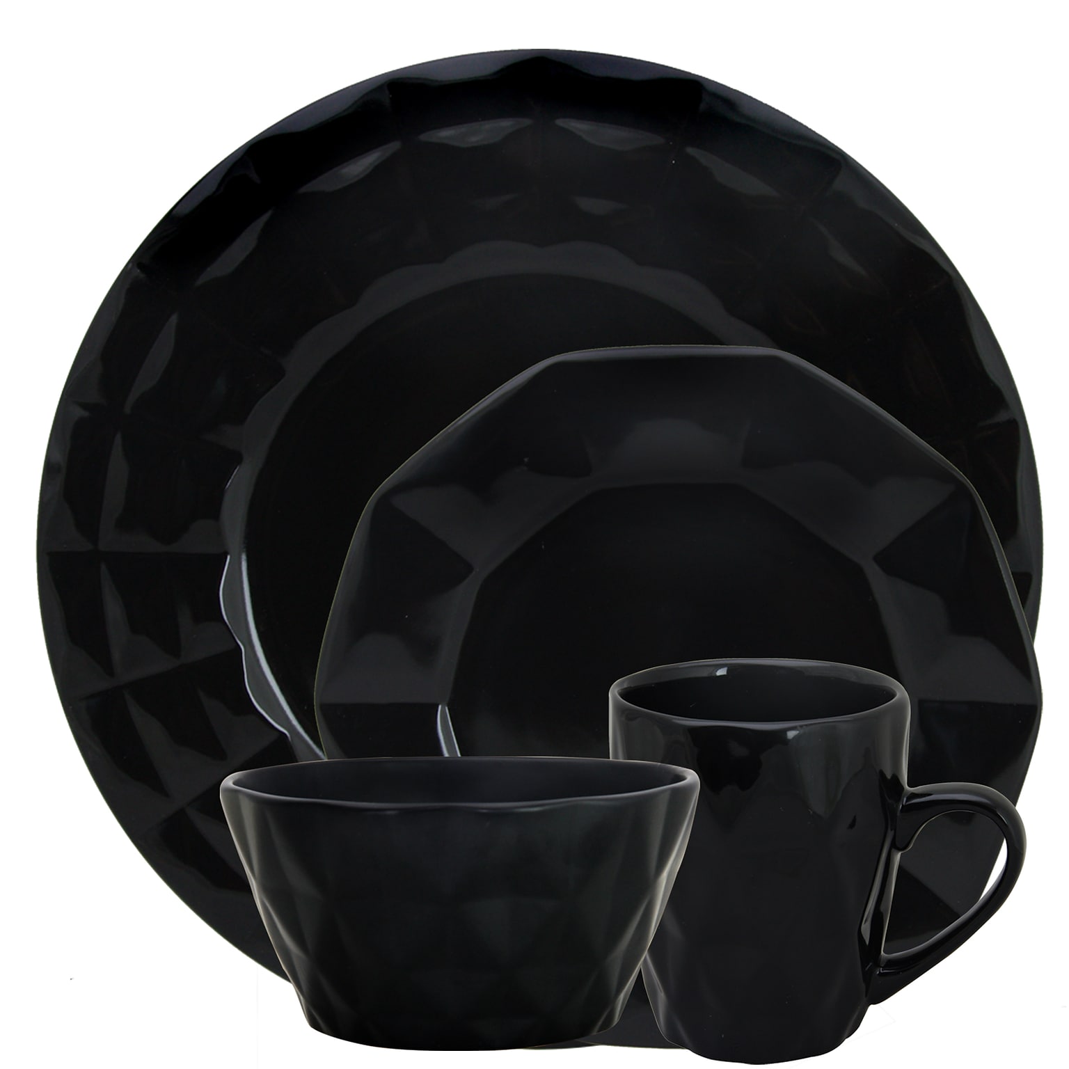 Elama Retro Chic 16-Piece Stoneware Dinnerware Set Black  ELM-RETROCHIC-BLACK