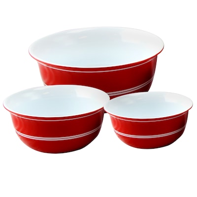 Just Dine Bistro Edge 3-Piece Nesting Bowl Set Red with White Bands (111105.03)