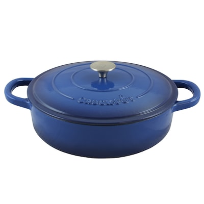 Crock-Pot Artisan Cast Iron 5 qt. Braiser Pan with Self-Basting Lid, Sapphire Blue (111999.02)