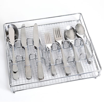 Gibson Home 109532.46 Hammered Stainless Steel 46-Piece Flatware Set with Wire Caddy